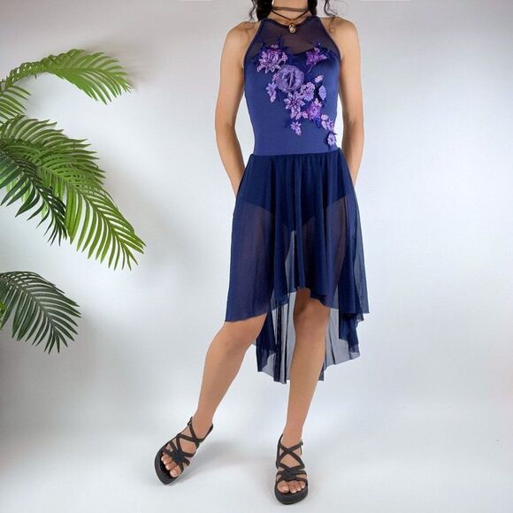 A Wish Come True Dresses & Skirts - Vintage Y2K Blue Floral Fairycore Dance Leotard Rave Dress Costume / Size: Small
